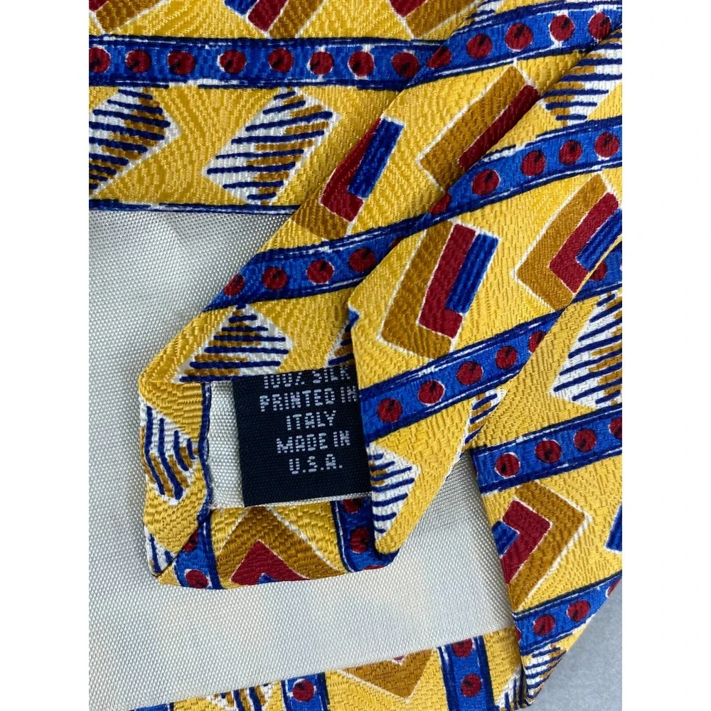 Perry Ellis Mens‎ Silk Tie Yellow Geometric Abstract Italian Silk USA 57
